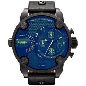Diesel DZ7257 Bad Ass Chronograph Blue Dial Black Leather Men's Watch - WATCH & WATCH