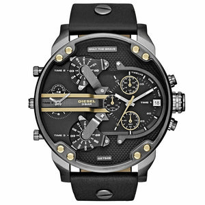 Diesel DZ7348 Mr. Daddy 2.0 Black Dial Black Leather Men's Watch - WATCH & WATCH