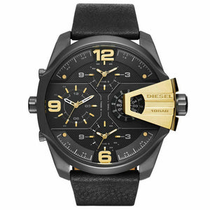 DIESEL DZ7377 Uber Chief Black Dial Black Leather Men's Watch - WATCH & WATCH