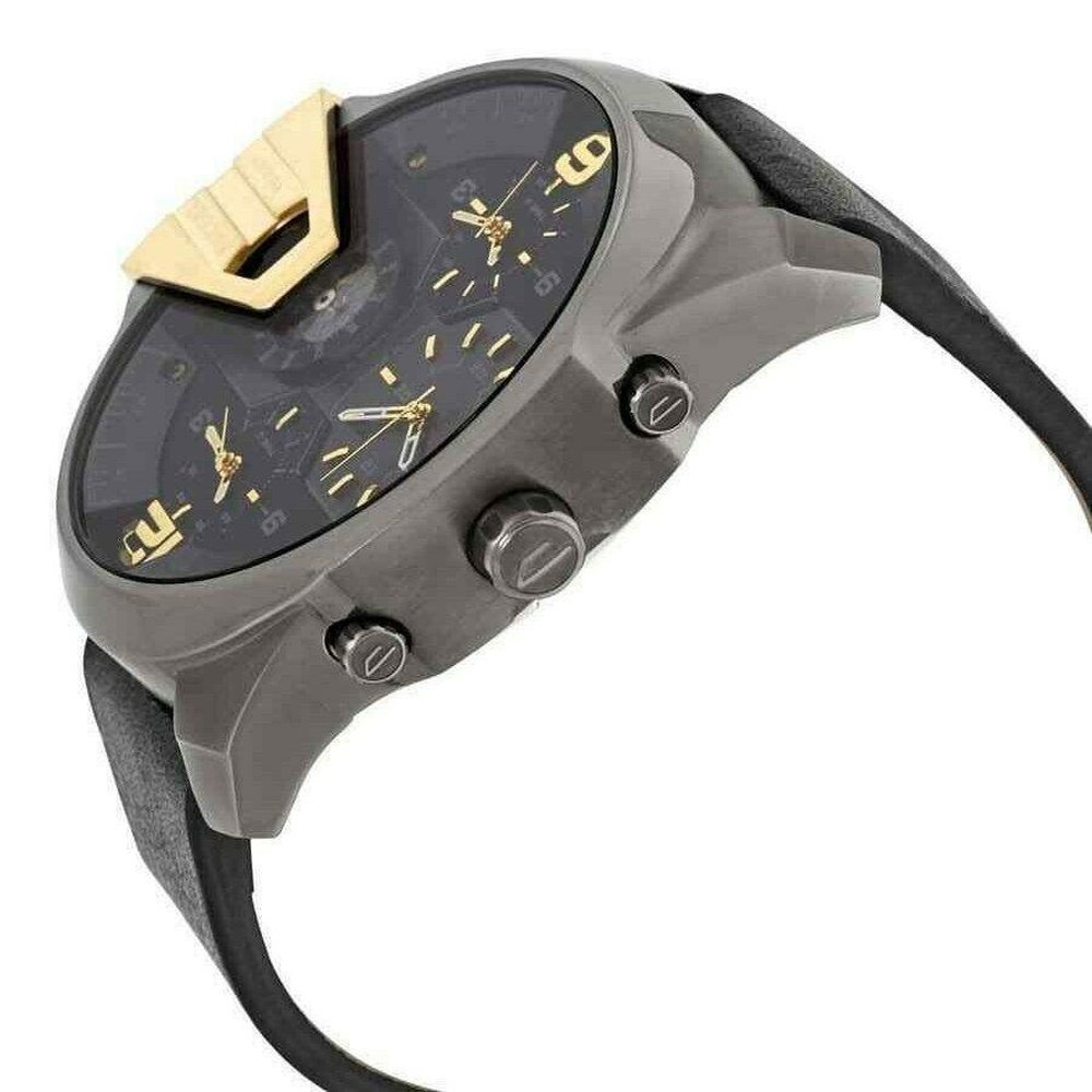 DIESEL DZ7377 Uber Chief Black Dial Black Leather Men's Watch - WATCH & WATCH