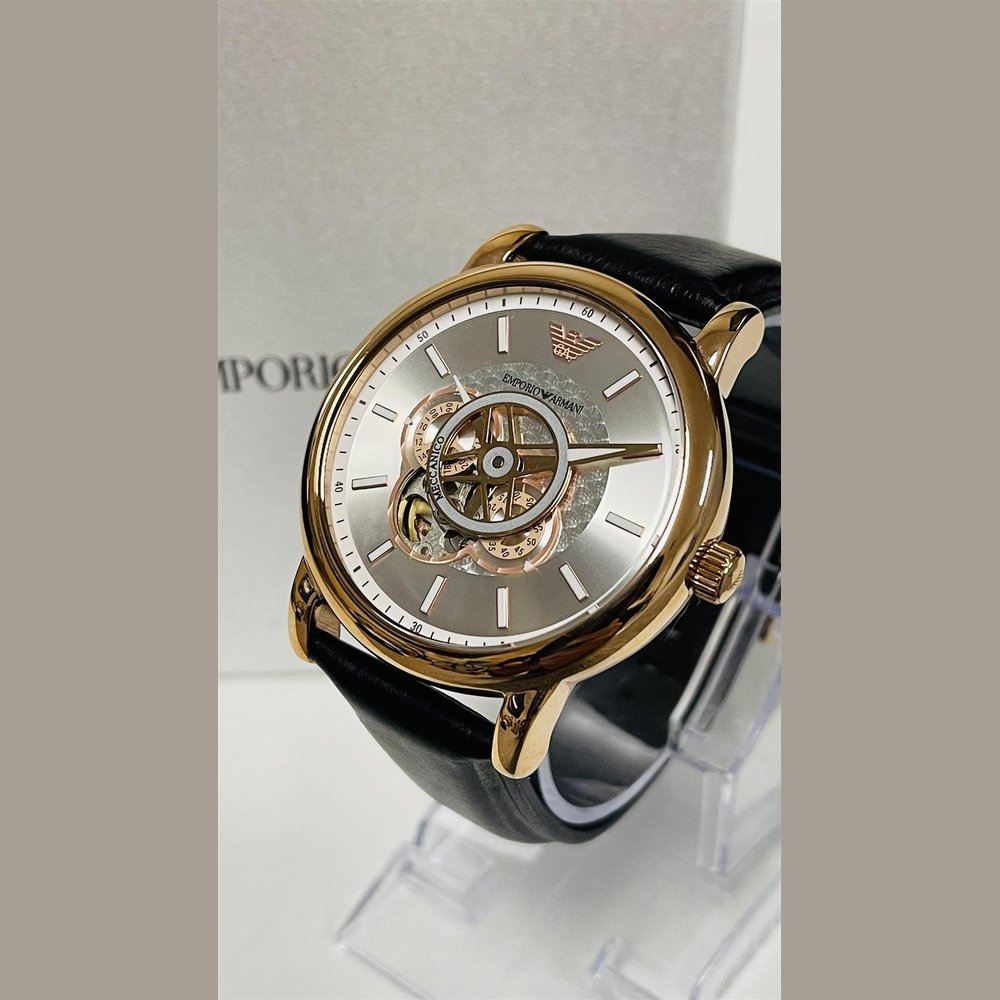 Emporio Armani AR60013 Automatic Black Leather Men's Watch - WATCH & WATCH