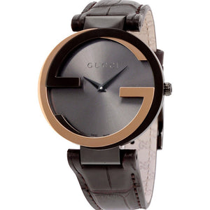 Gucci YA133304 Interlocking - G Black Dial Brown Leather Ladies Watch - WATCH & WATCH