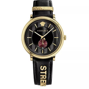Versace VBQ050017 V - Circle 42mm Gold Tone Black Leather Strap Women's Watch - WATCH & WATCH